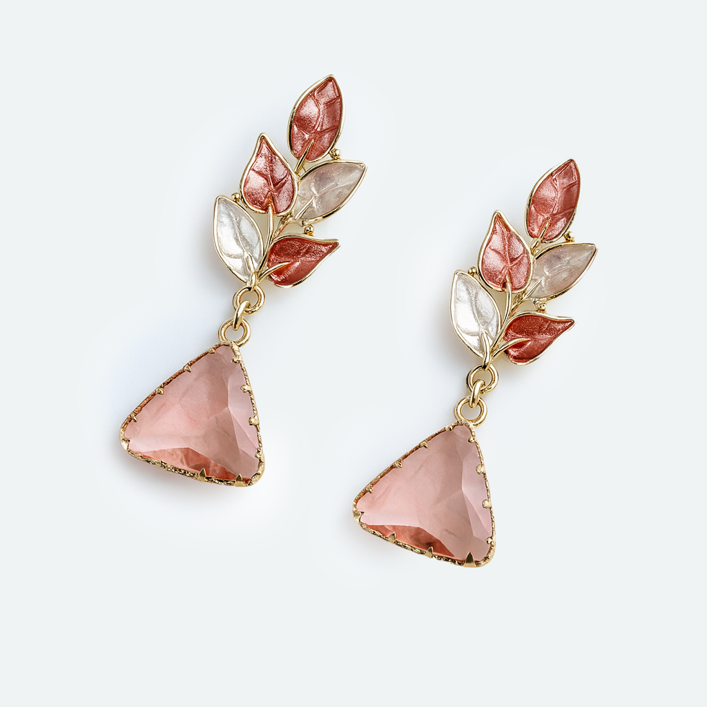 Aanura Pink Leaf Drop Earrings