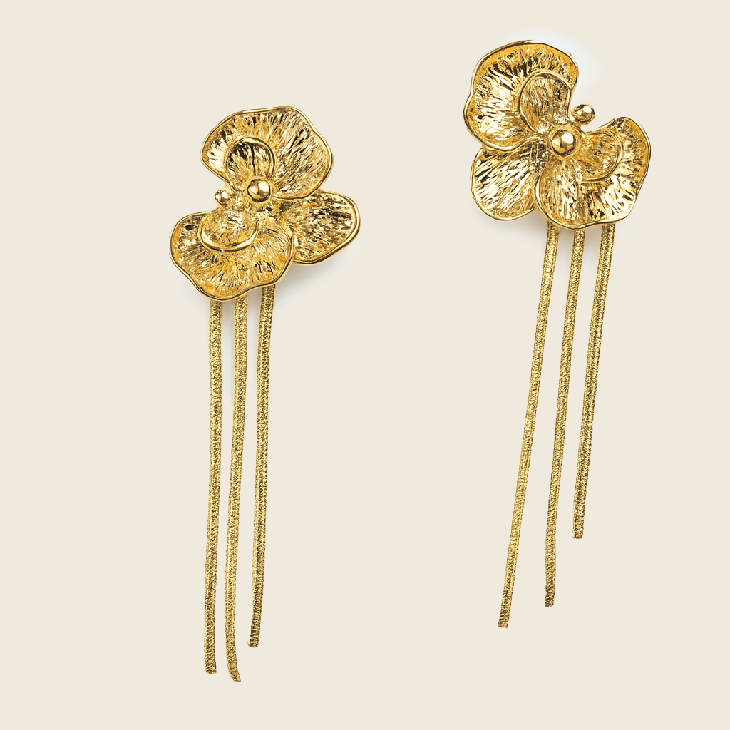 Aanura Golden Floral Tassel Earrings