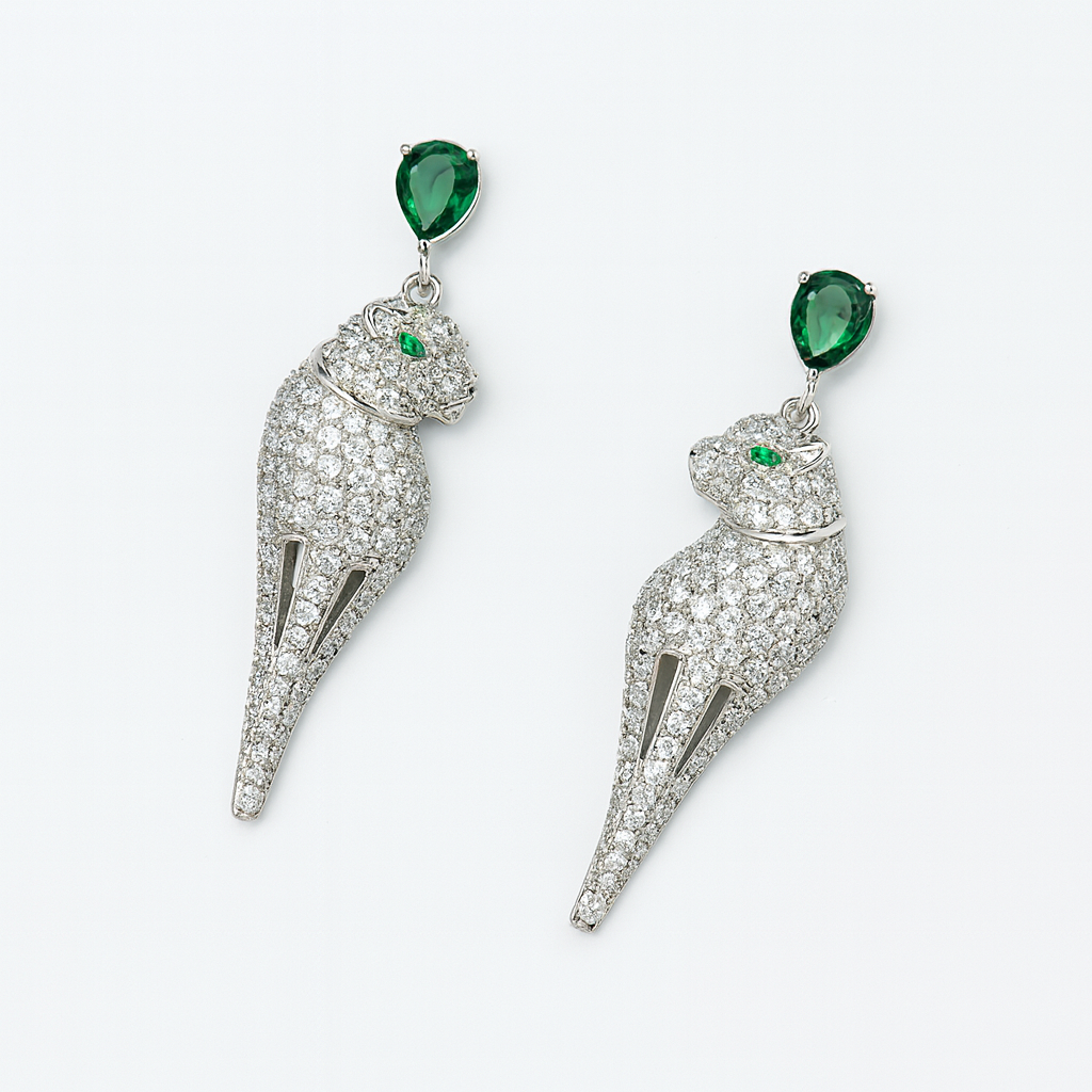 Aanura Panther Green Stone Studded Earrings