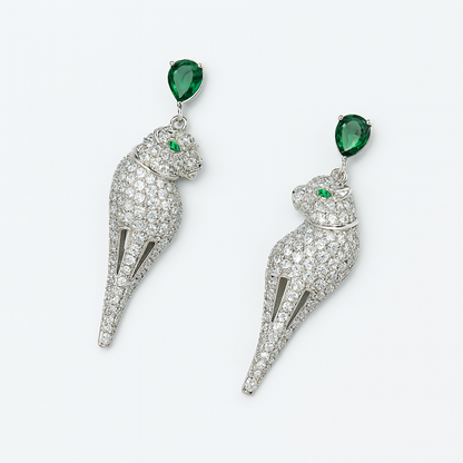 Aanura Panther Green Stone Studded Earrings