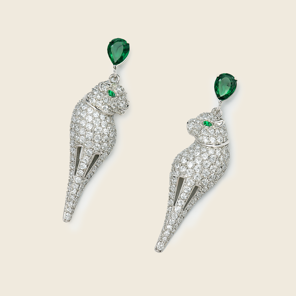 Aanura Panther Green Stone Studded Earrings
