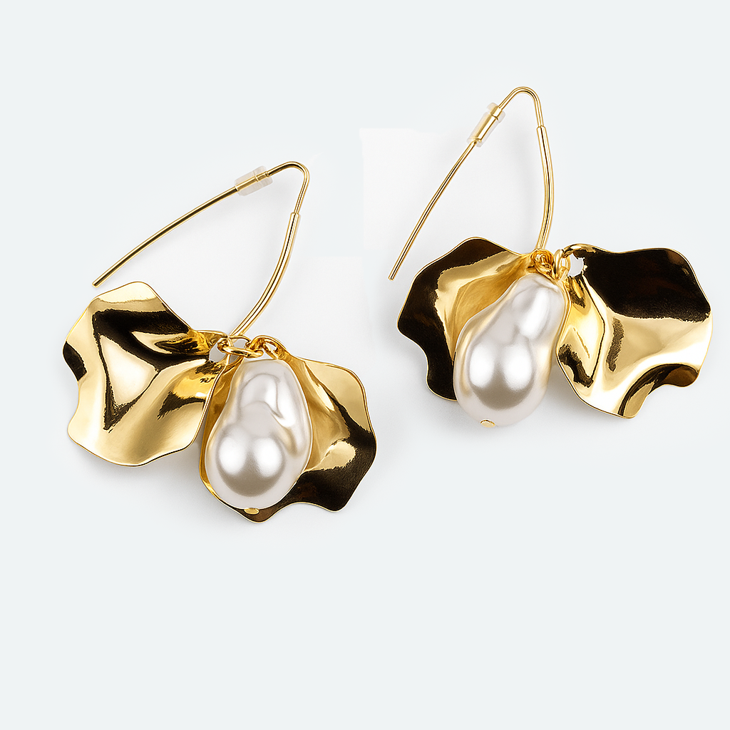 Aanura Baroque Pearl Gold Leaf Earrings
