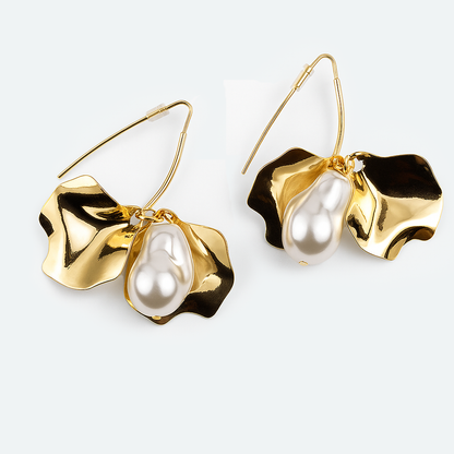 Aanura Baroque Pearl Gold Leaf Earrings