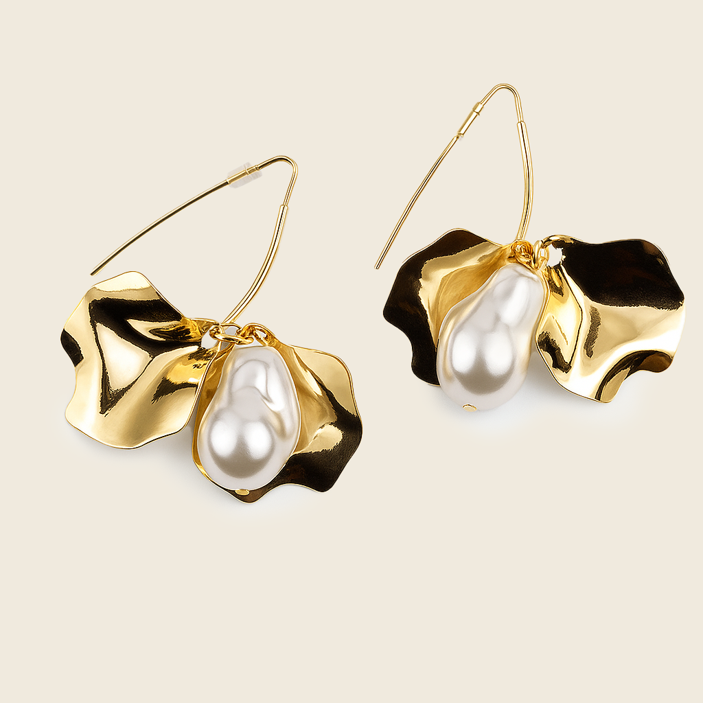 Aanura Baroque Pearl Gold Leaf Earrings