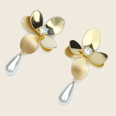 Aanura Pearl Drop Floral Gold Earrings
