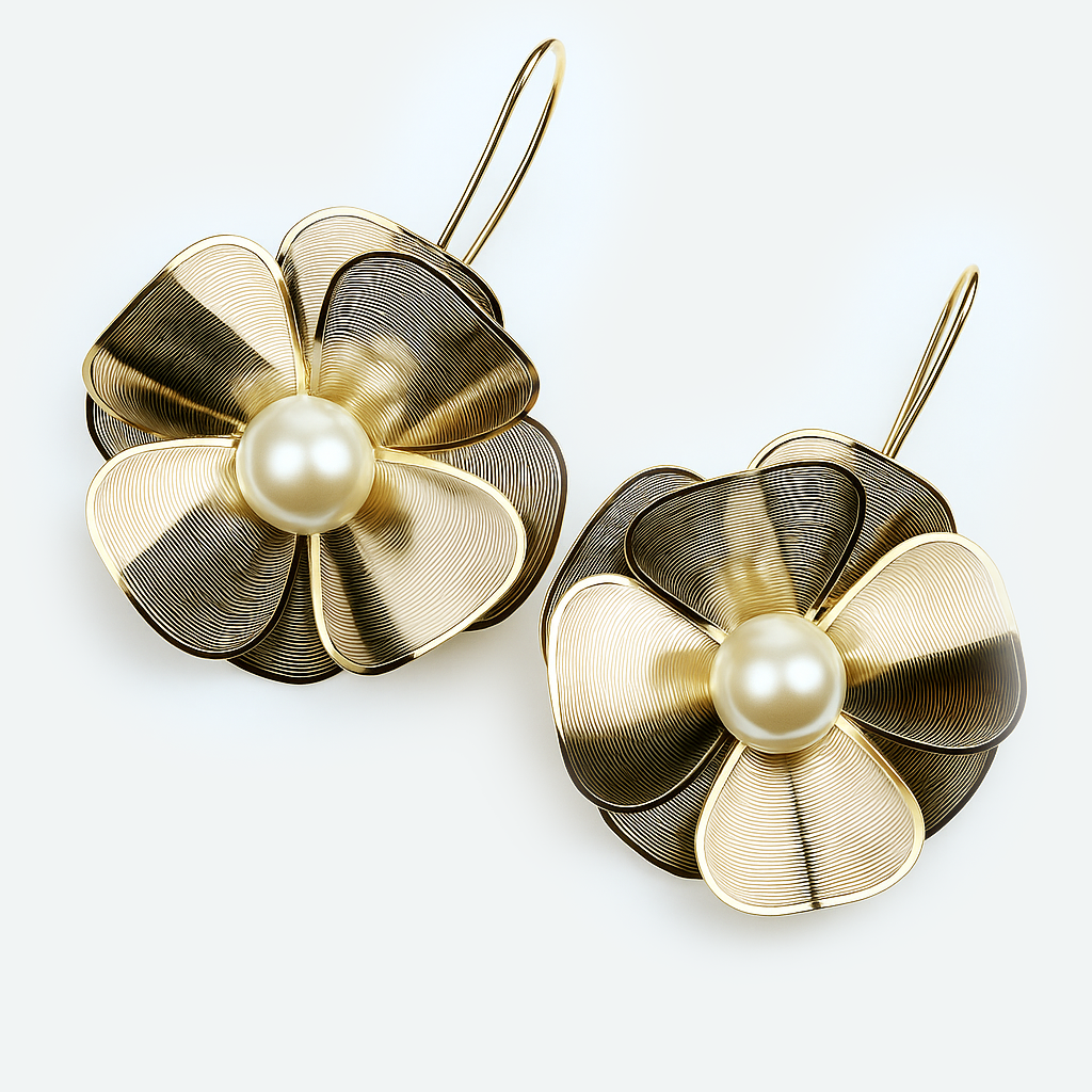 Aanura Floral Pearl Gold Statement Earrings