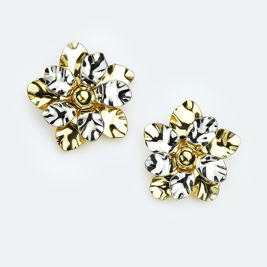 Aanura Dual Tone Floral Gold Statement Earrings