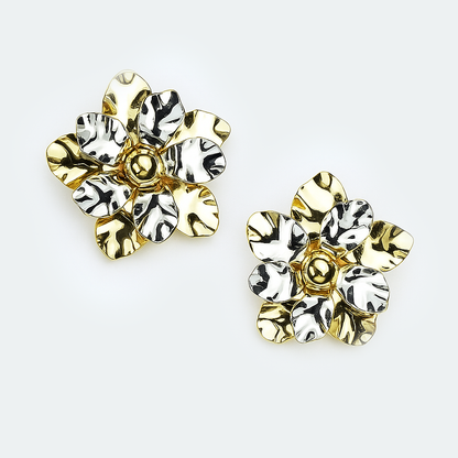Aanura Dual Tone Floral Gold Statement Earrings
