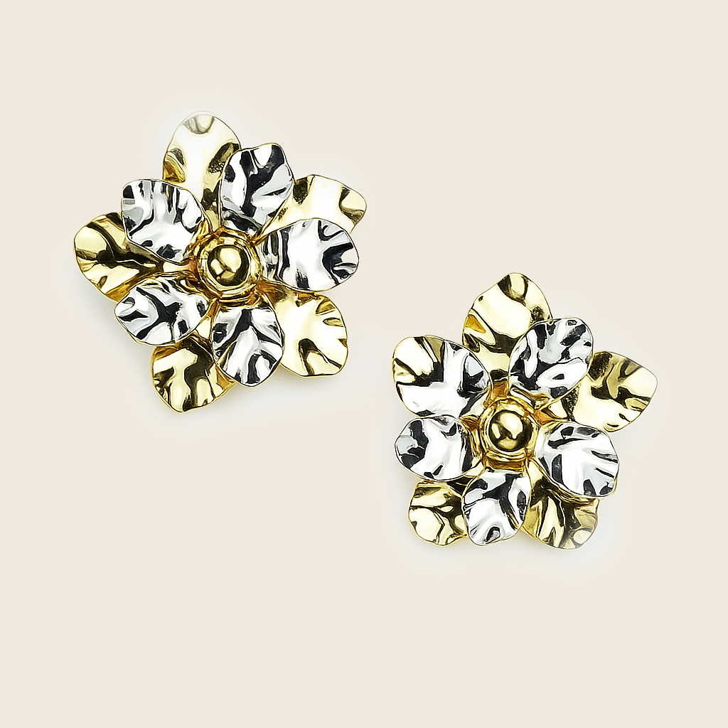 Aanura Dual Tone Floral Gold Statement Earrings