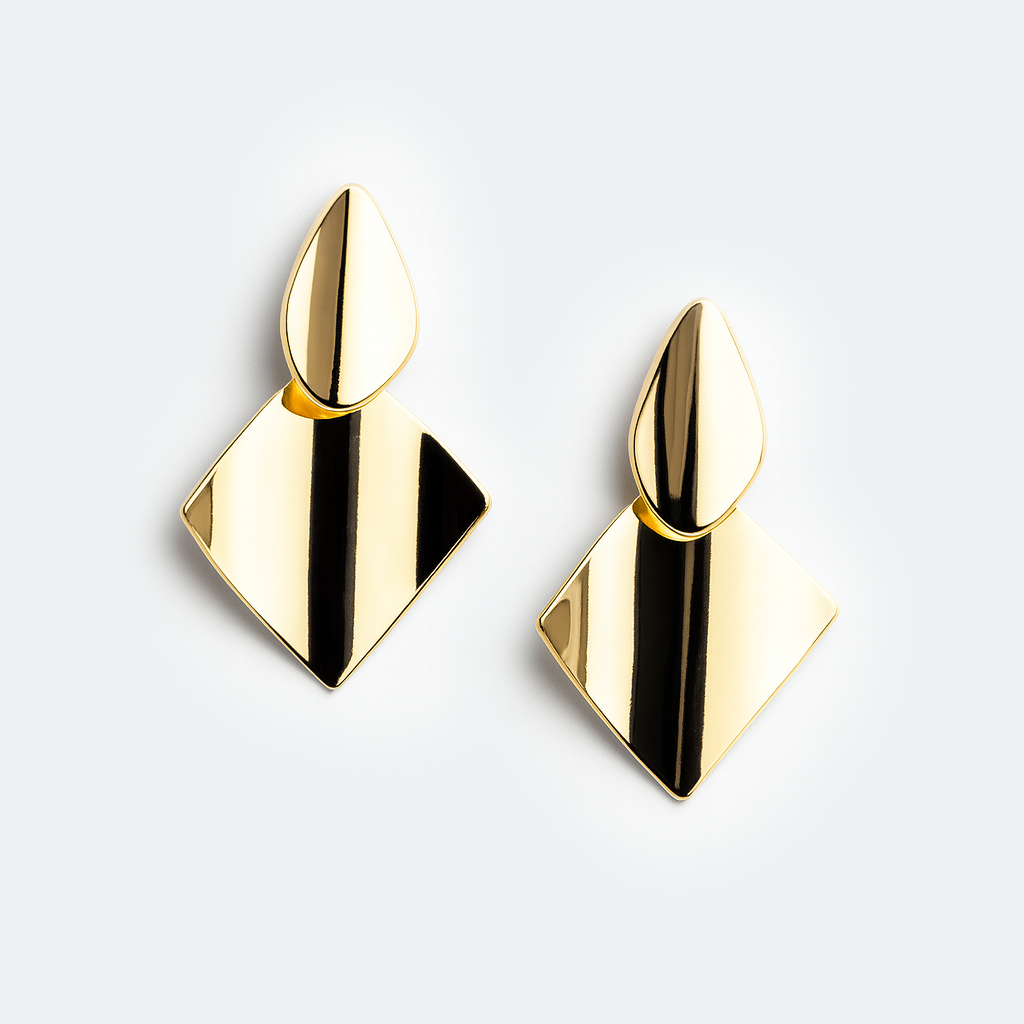 Aanura Modern Geometric Gold Statement Earrings