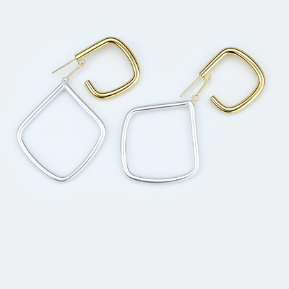 Aanura Dual Tone Geometric Hoop Drop Earrings