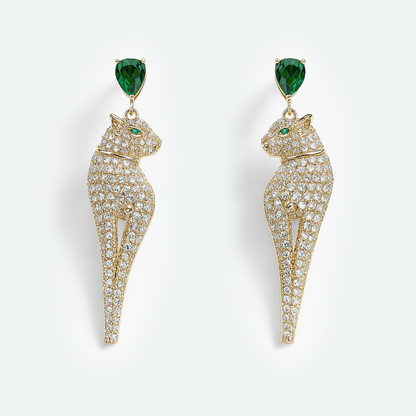 Aanura Panther Green Stone Studded Earrings