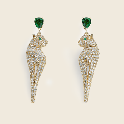 Aanura Panther Green Stone Studded Earrings