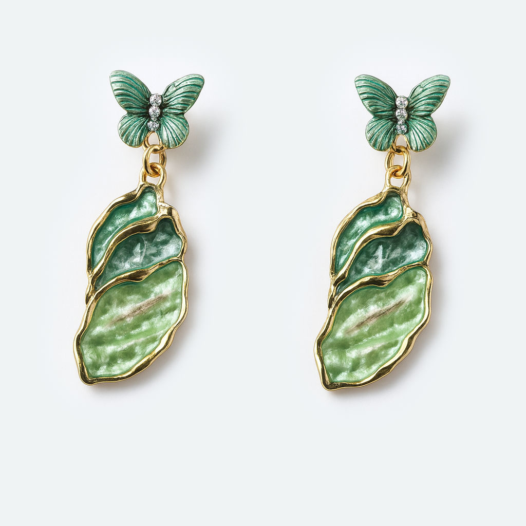 Aanura Green Butterfly Enamel Drop Earrings