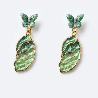 Aanura Green Butterfly Enamel Drop Earrings