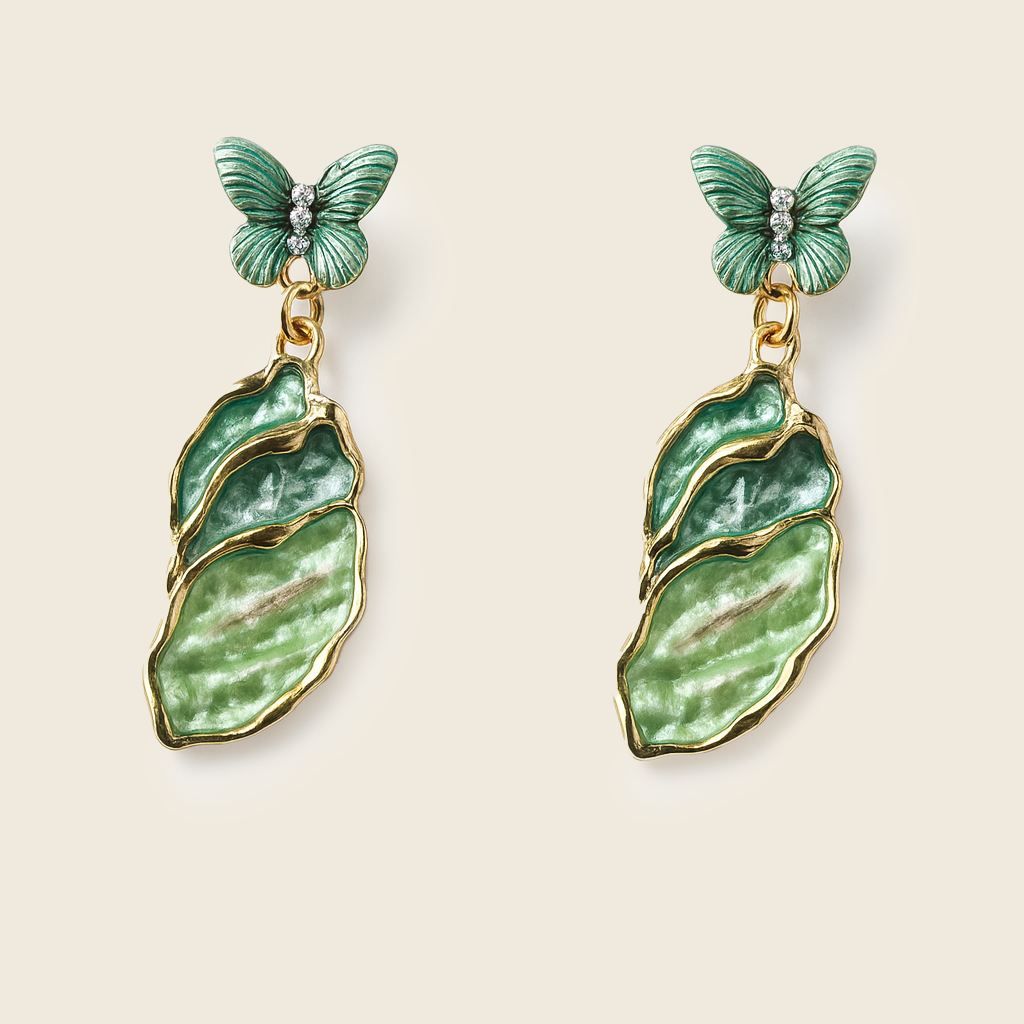 Aanura Green Butterfly Enamel Drop Earrings