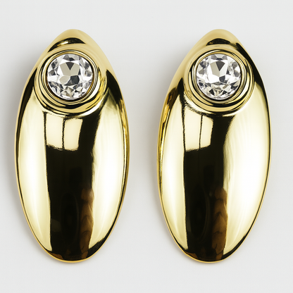 Aanura Crystal Gold Oval Stud Earrings