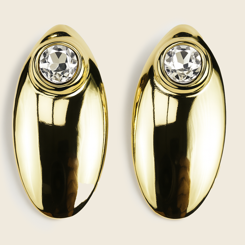 Aanura Crystal Gold Oval Stud Earrings