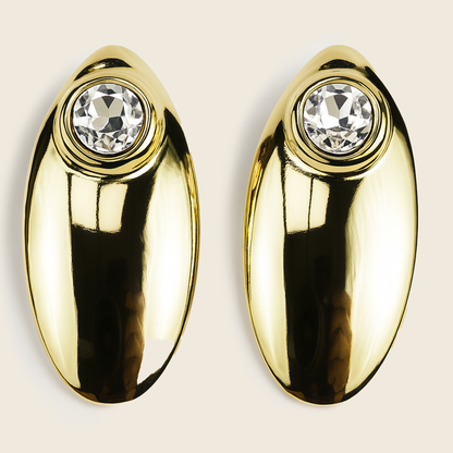 Aanura Crystal Gold Oval Stud Earrings