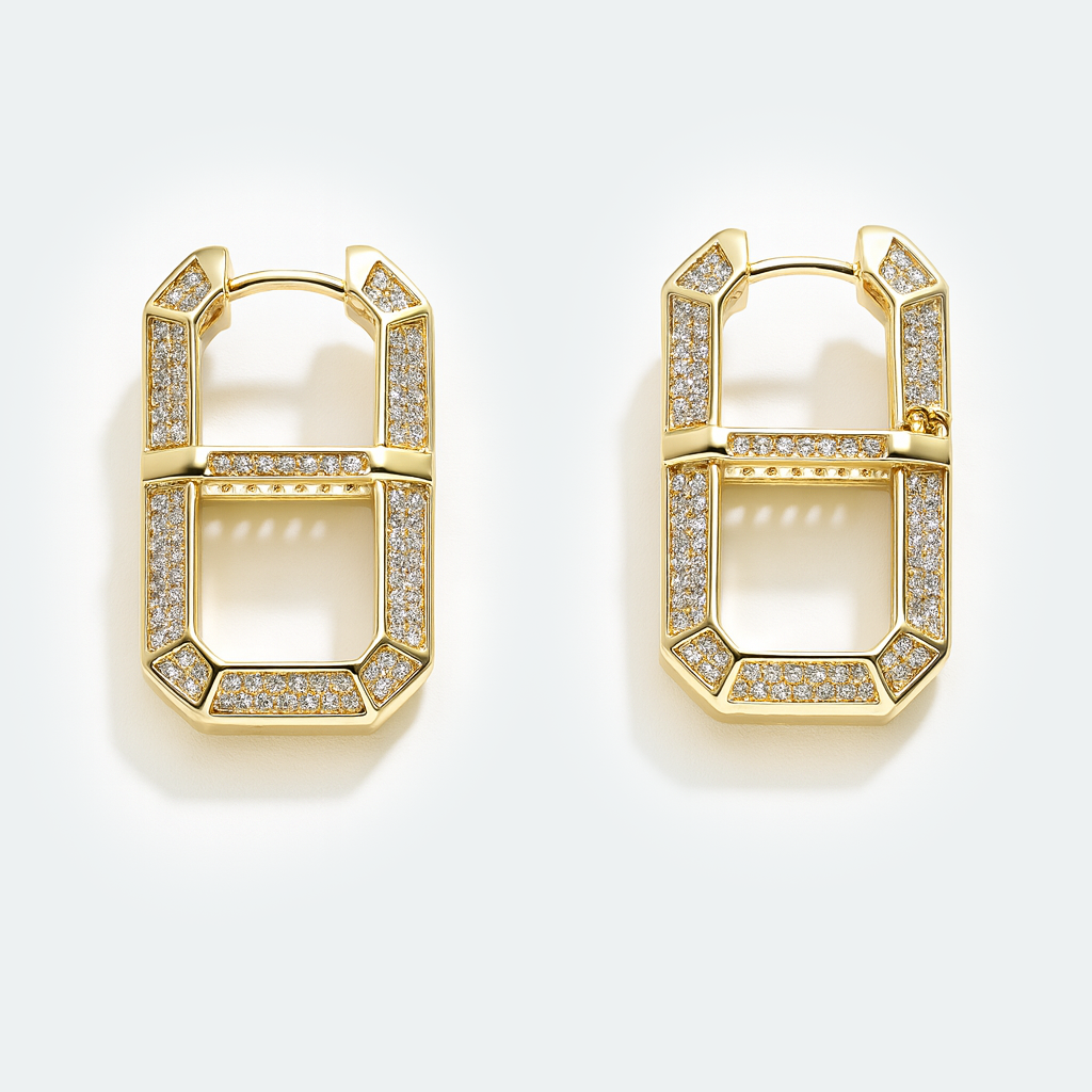 Aanura Geometric Gold Crystal Hoop Earrings