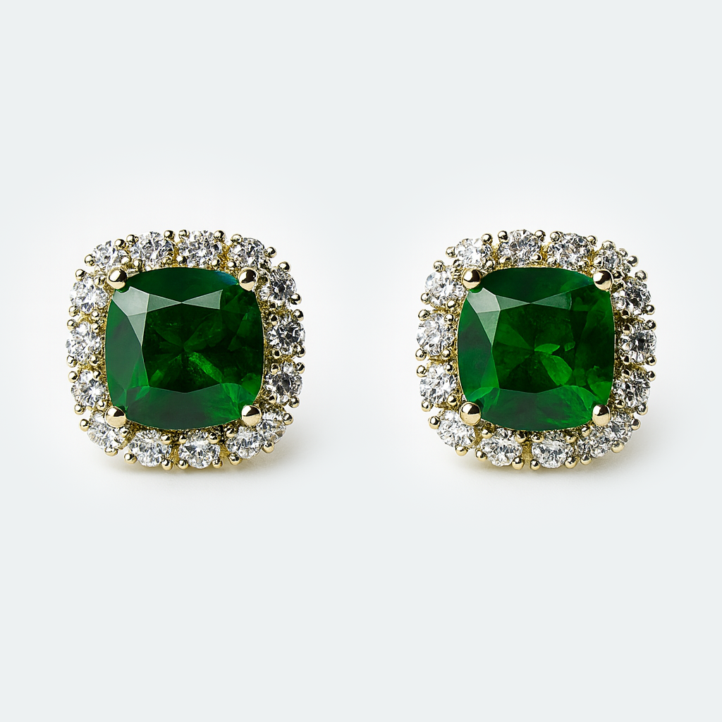 Aanura Emerald Green Halo Stud Earrings