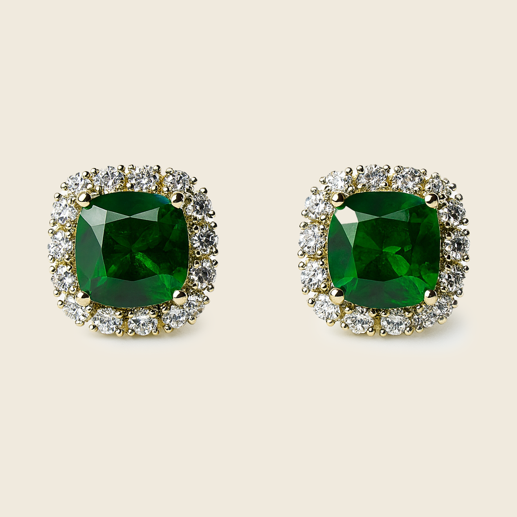 Aanura Emerald Green Halo Stud Earrings