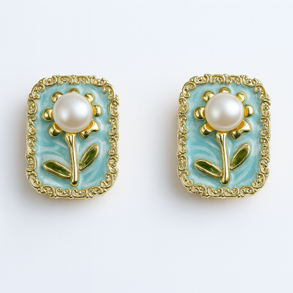 Aanura Vintage Pearl Floral Stud Earrings