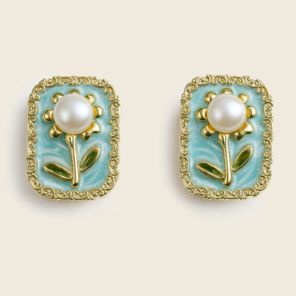 Aanura Vintage Pearl Floral Stud Earrings