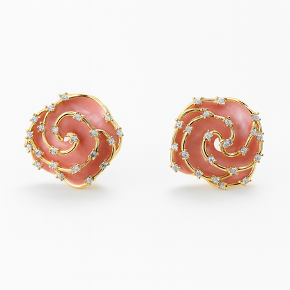 Aanura Pink Spiral Crystal Stud Earrings