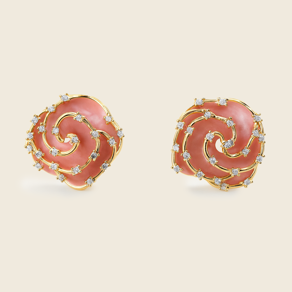 Aanura Pink Spiral Crystal Stud Earrings