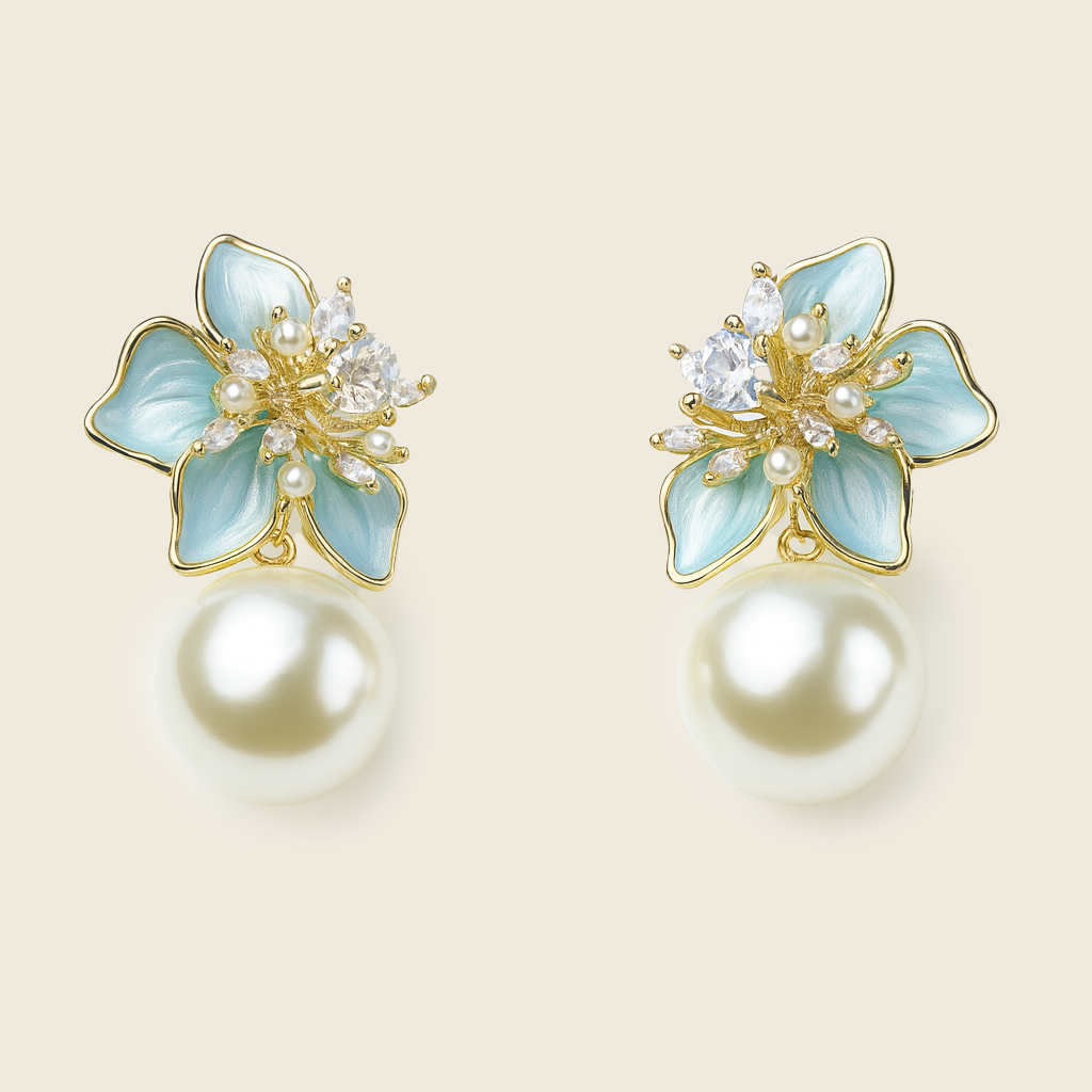Aanura Floral Pearl Drop Earrings