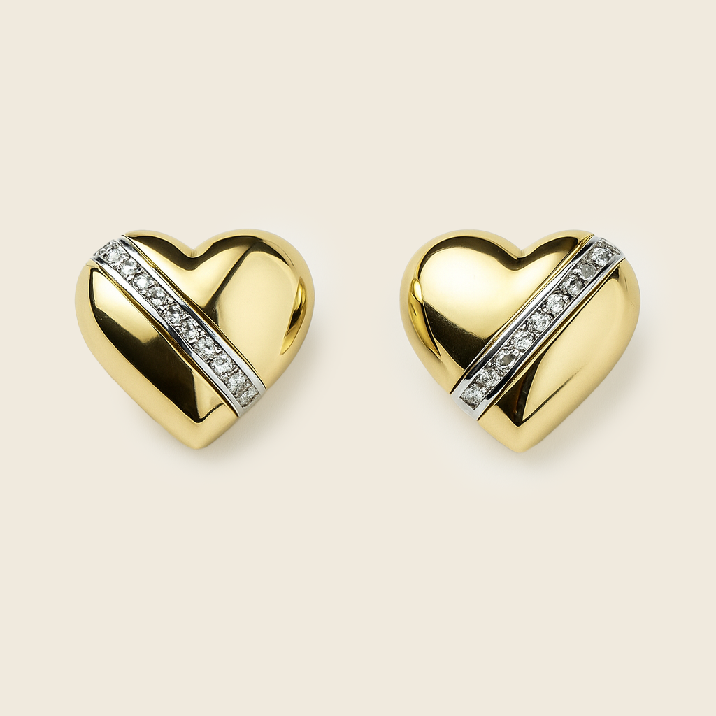 Aanura Golden Heart Crystal Stud Earrings