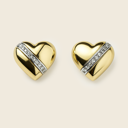 Aanura Golden Heart Crystal Stud Earrings
