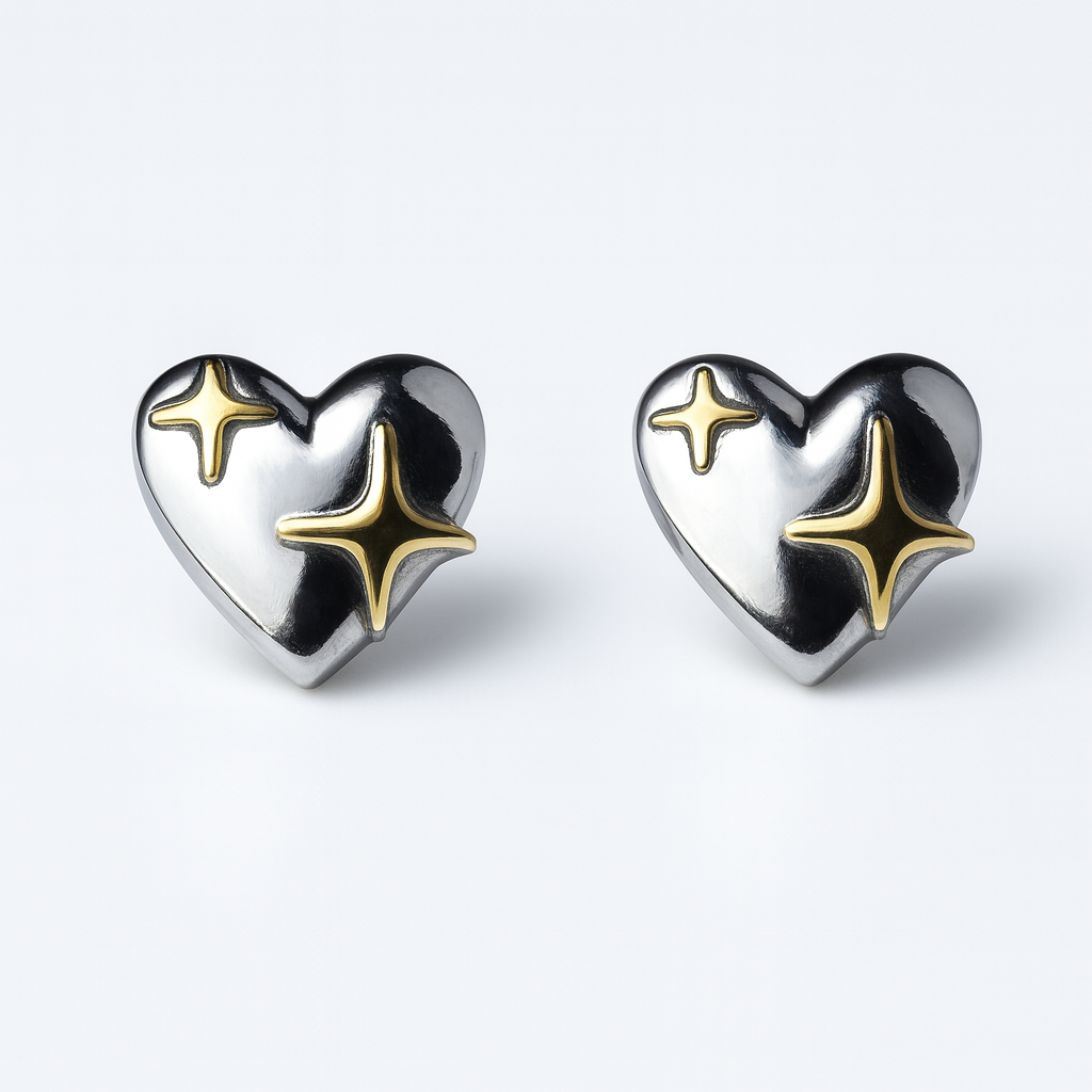 Aanura Cosmic Heart Stainless Steel Stud Earrings