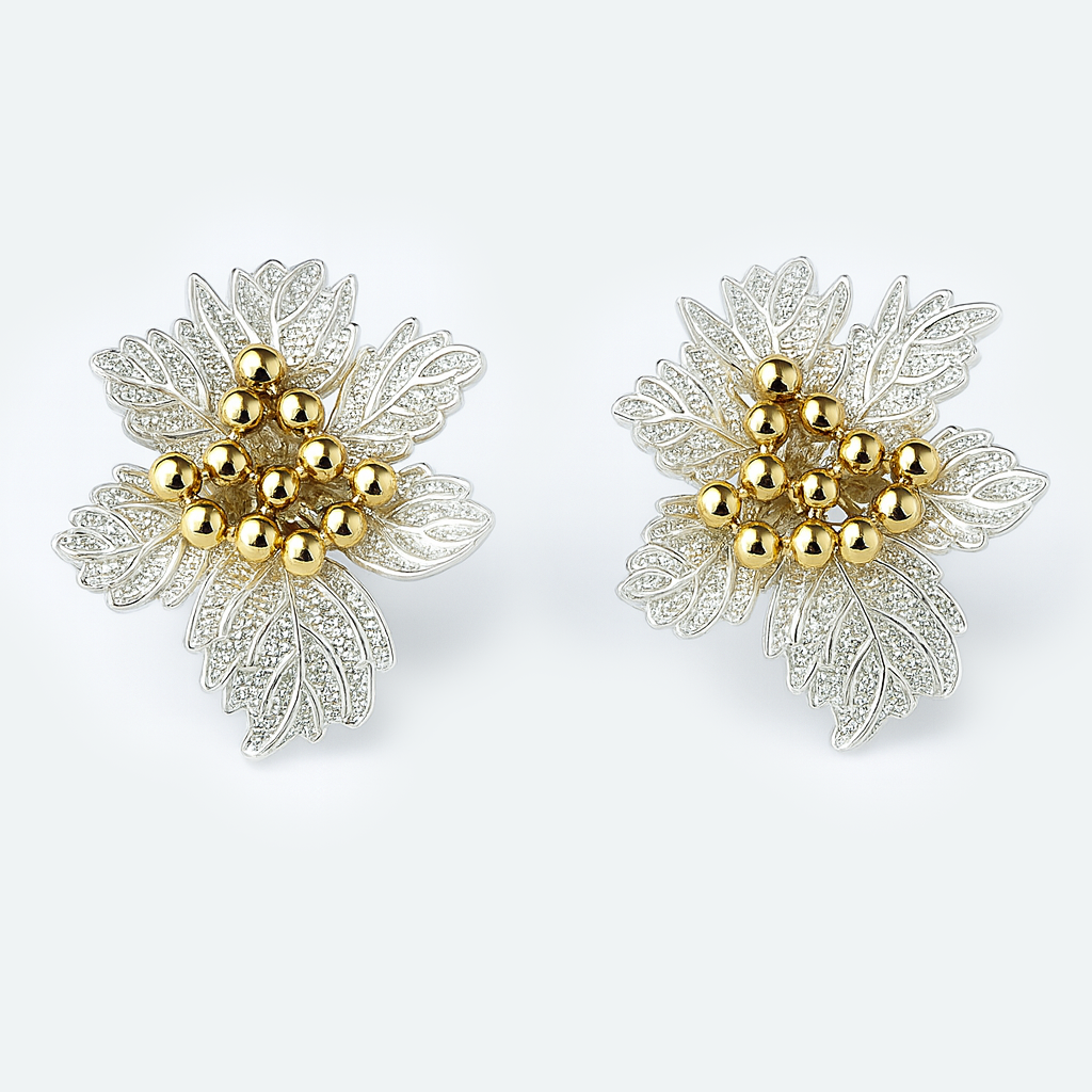 Aanura Golden Leaf Cluster Earrings