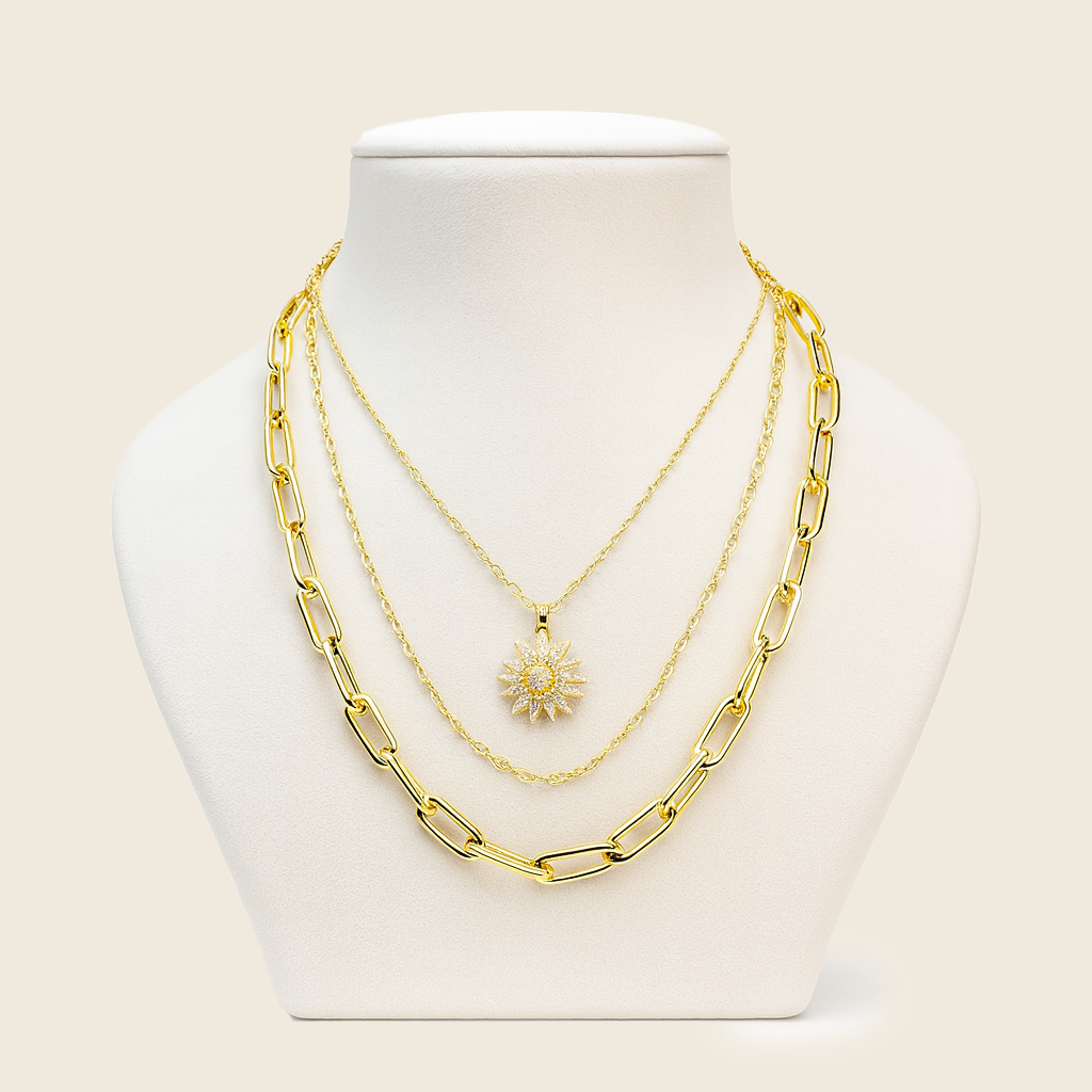 Aanura Gold Layered Sun Pendant Necklace