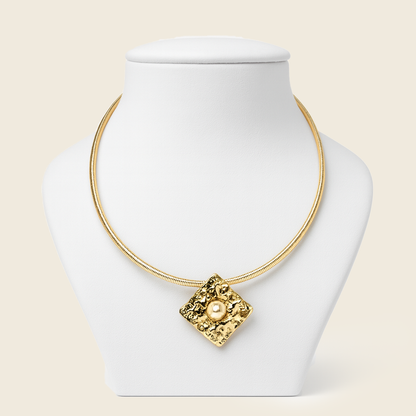 Aanura Gold Choker with Pearl Textured Pendant