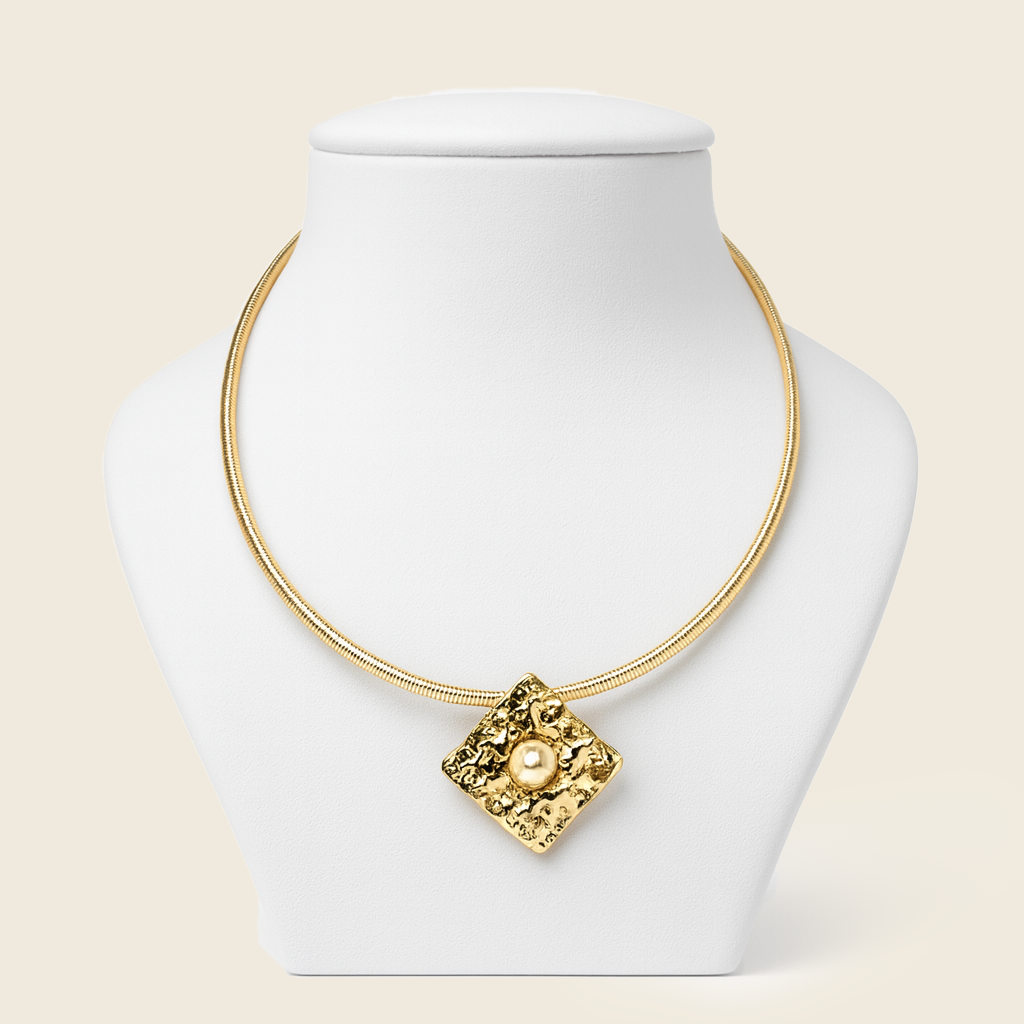 Aanura Gold Choker Necklace with Pearl Accent Charm