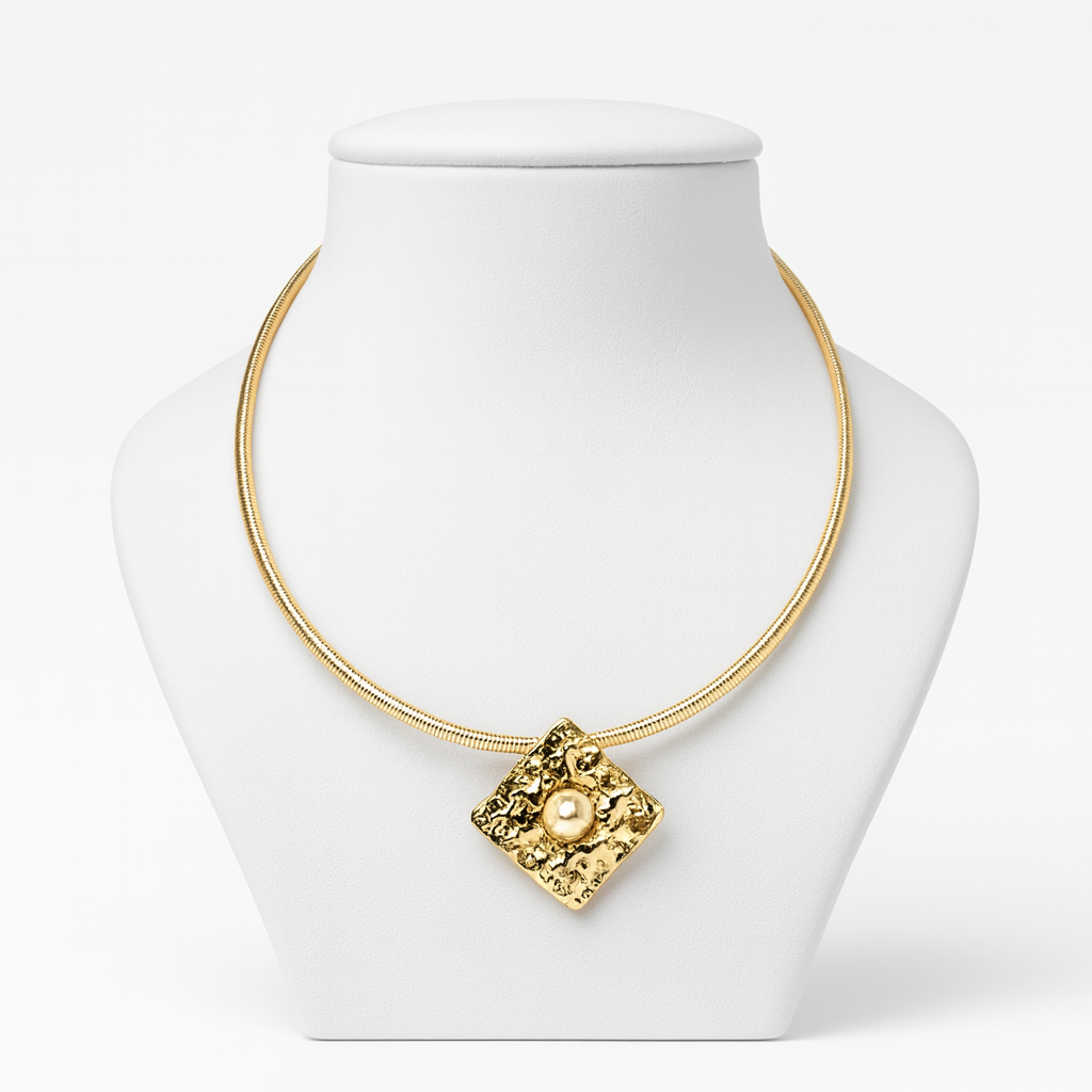 Aanura Gold Choker Necklace with Pearl Accent Charm