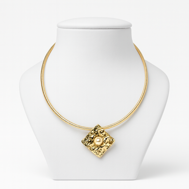 Aanura Gold Choker Necklace with Pearl Accent Charm