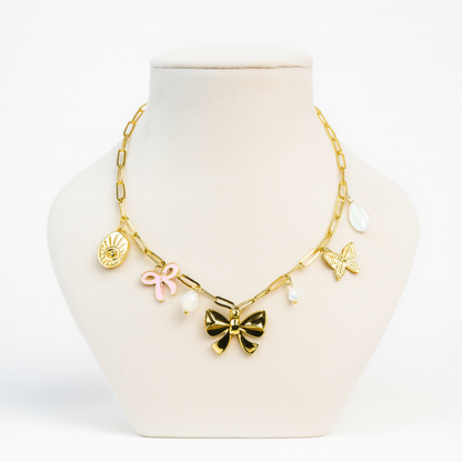Aanura Gold Charm Necklace with Bow & Butterfly