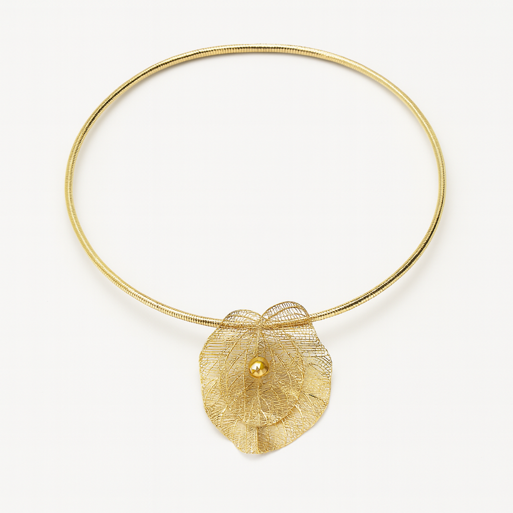 Aanura Gold Choker Necklace with Delicate Leaf Charm