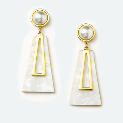 Aanura Pearl Geometric White Gold Drop Earrings