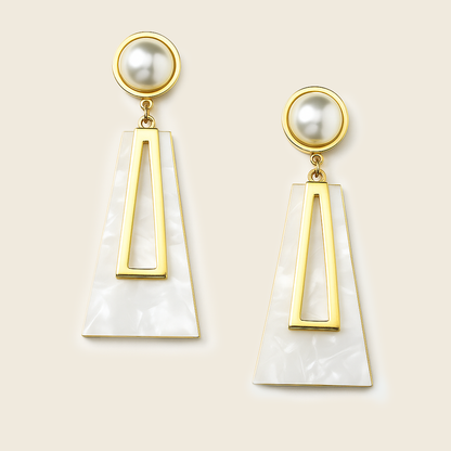 Aanura Pearl Geometric White Gold Drop Earrings