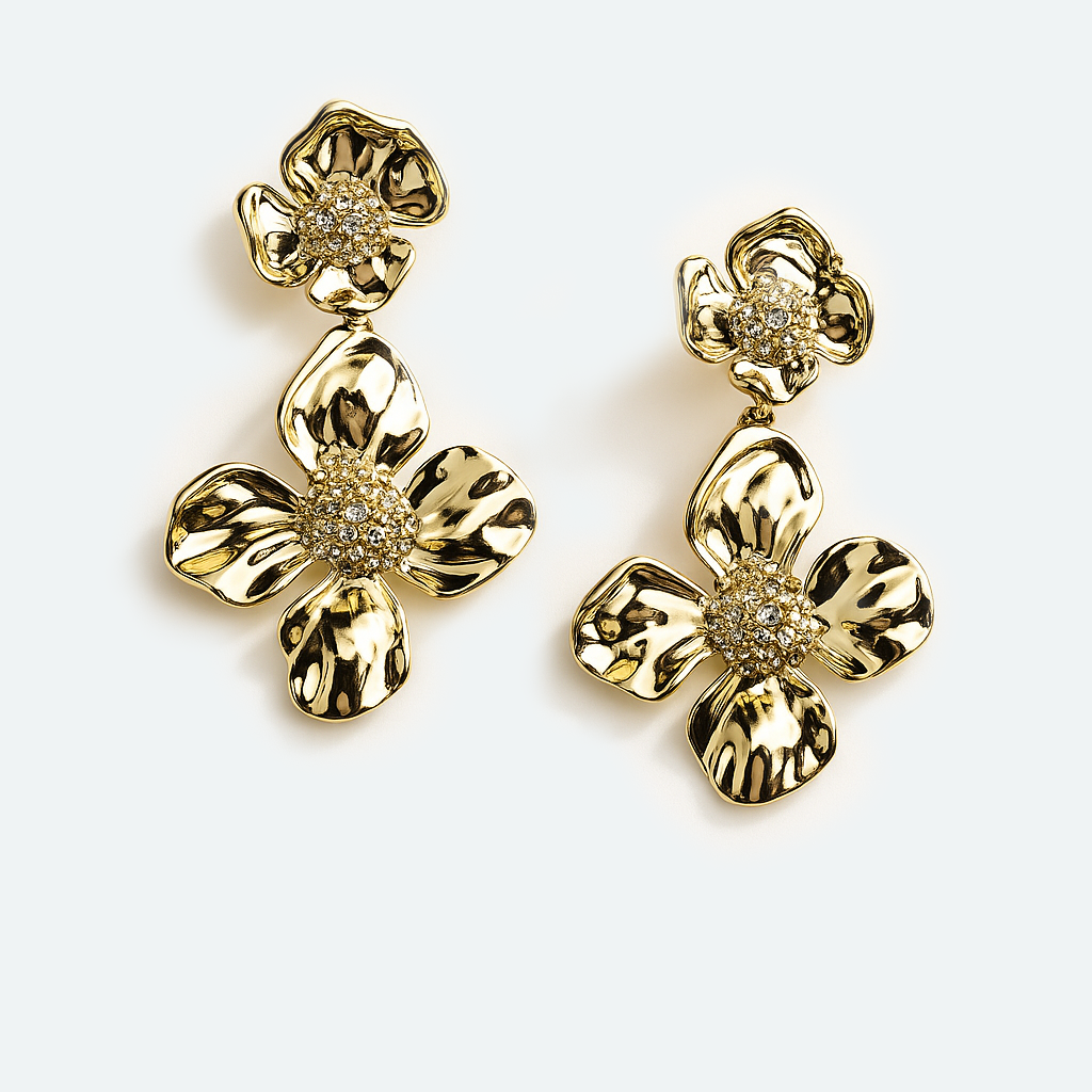 Aanura Bold Golden Floral Drop Earrings