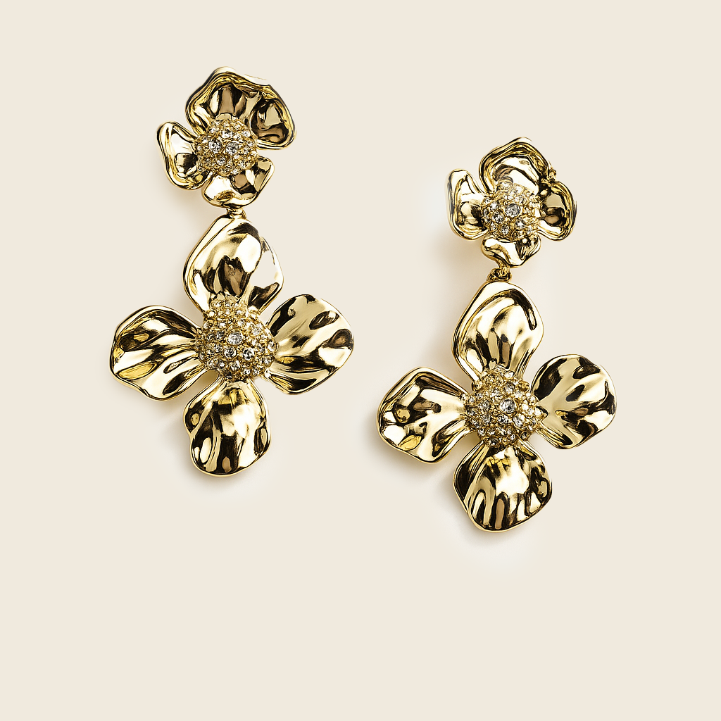 Aanura Bold Golden Floral Drop Earrings