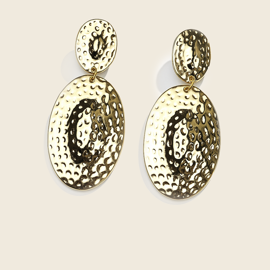 Aanura Textured Gold Oval Statement Earrings