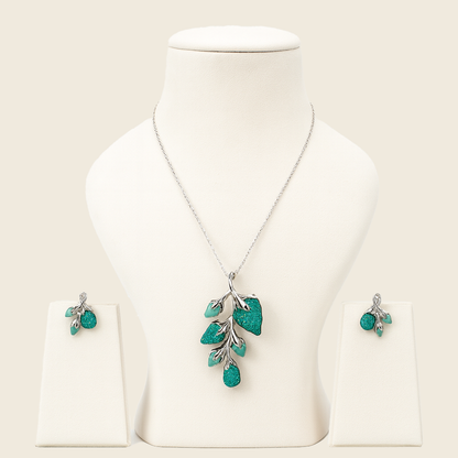 Aanura Emerald Leaf Necklace & Earrings Set
