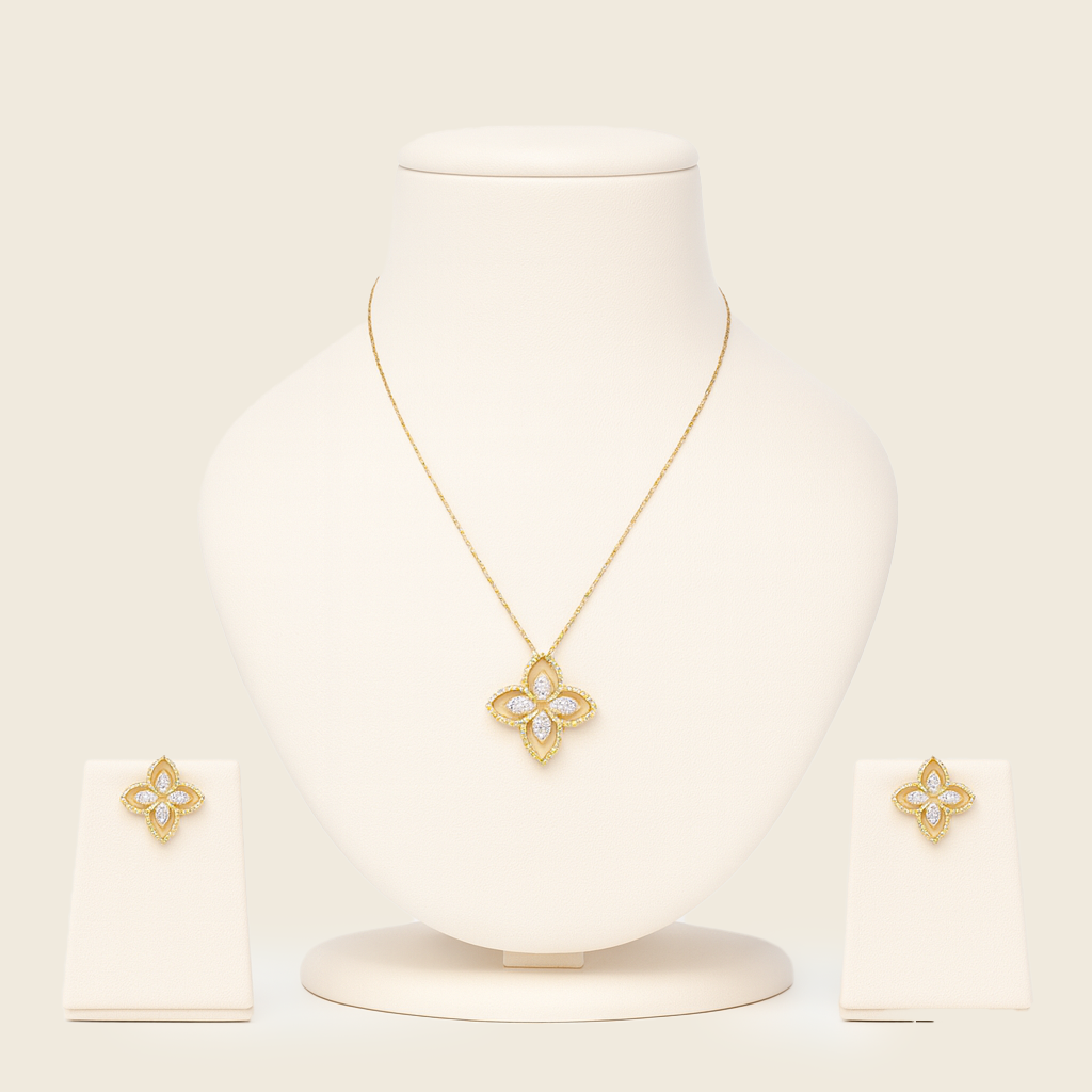 Aanura Floral Clover Necklace & Earrings Set