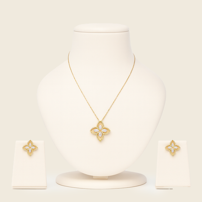 Aanura Floral Clover Necklace & Earrings Set